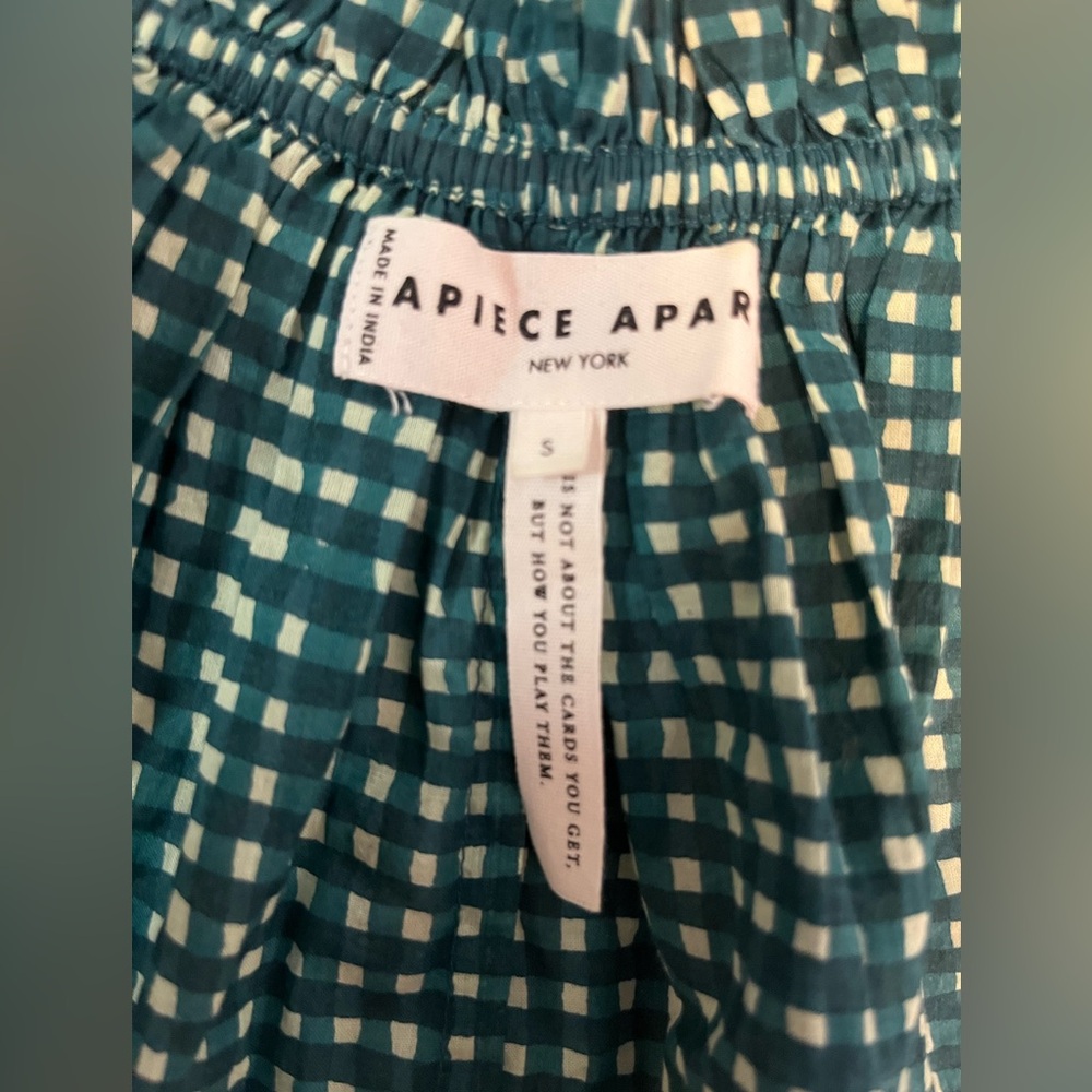 Apiece Apart Sanna green & white gingham seersucker cami flounce crop top, Small - Picture 8 of 8